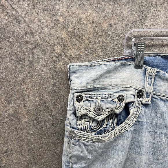 True Religion Jeans Mens 36 Light Wash Section Straight Flap Embroidered - Picture 4 of 12